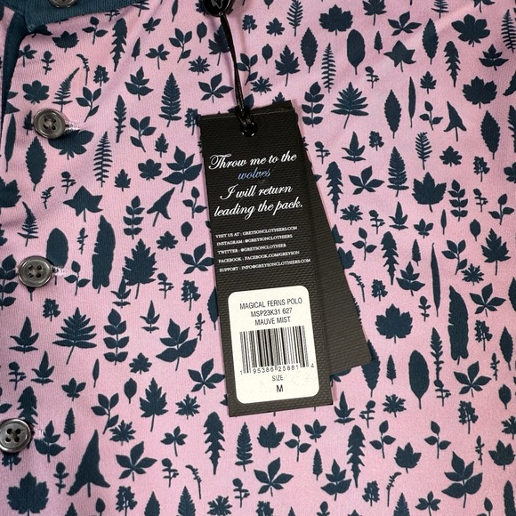 NEW Greyson Polo Shirt Men's M Pink Magical Ferns Mauve Mist Golf Performance - Picture 7 of 9
